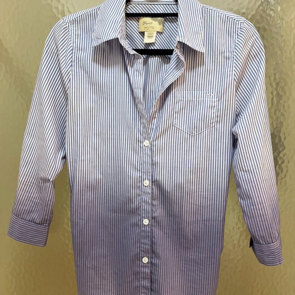 Elizabeth & James Button Back Shirt Stripe Top Ombre - Blue White Blouse I S